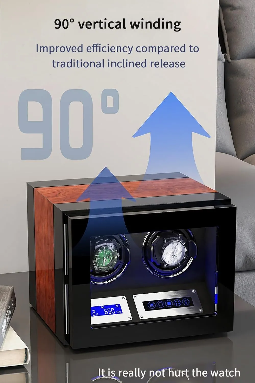 for 3 Automatic Watches with Lock Security Quiet Motor Watch Winding Display Box ectothermic material expand antiquity vivid Built-in LED Illuminated Safe Watch Winder Box 