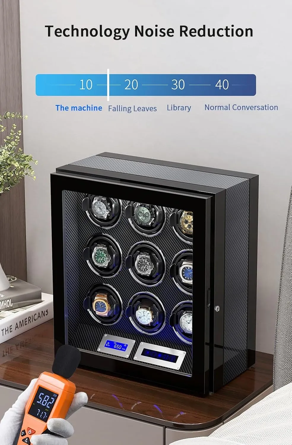 for 3 Automatic Watches with Lock Security Quiet Motor Watch Winding Display Box ectothermic material expand antiquity vivid Built-in LED Illuminated Safe Watch Winder Box 