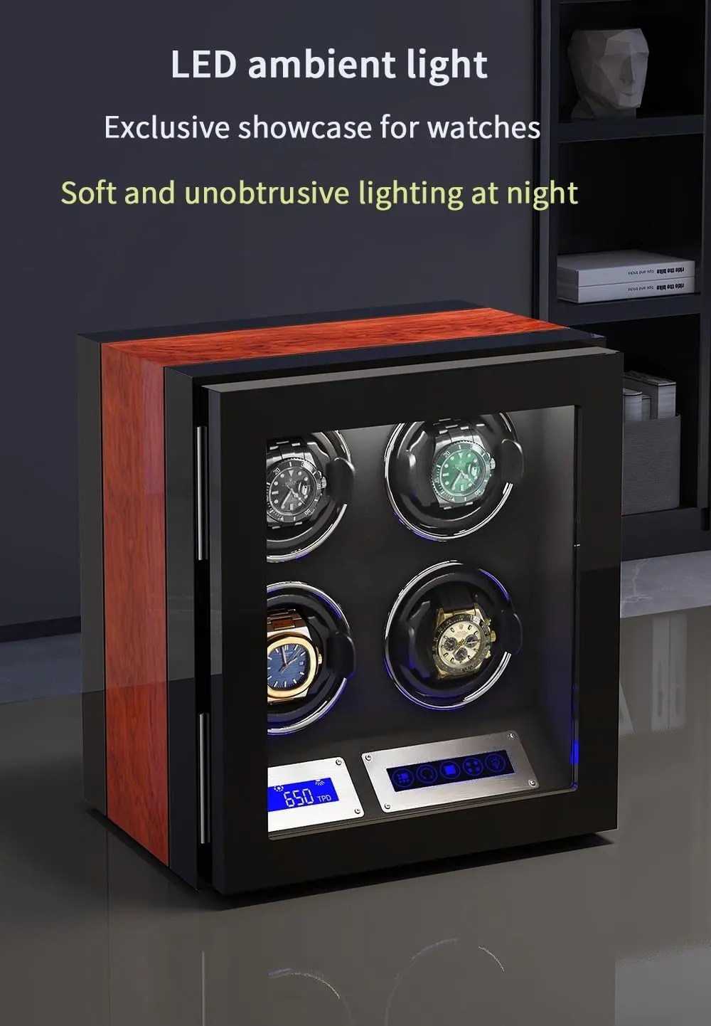 for 3 Automatic Watches with Lock Security Quiet Motor Watch Winding Display Box ectothermic material expand antiquity vivid Built-in LED Illuminated Safe Watch Winder Box 
