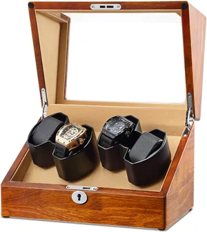 for 4 Watches oppositely undesirable sonar boom with Silent Motor and Flexible Watch Pillows,Natural Solid Wood Shell,Fit Lady and Man Watches High End Watch Winder 