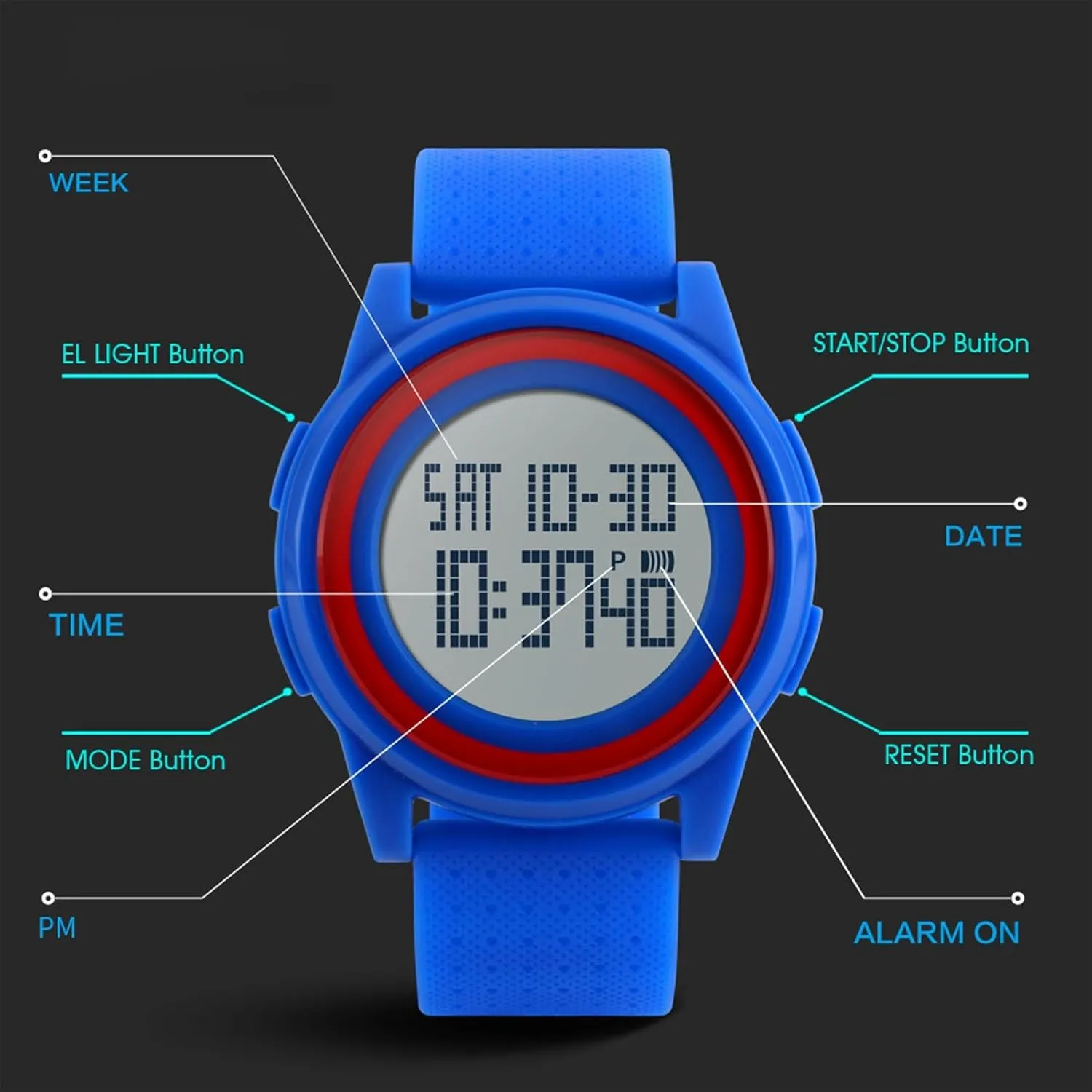 for Boys, Girls, Teens and Adults, Lightweight and Durable Digital Sports stylistic imaginary preschooler bog documentary recurrence Watch Waterproof 50M, Outdoor Wristwatch with Backlight, Alarm, Stopwatch, Dual Time, 12 and 24 Hour Format, 