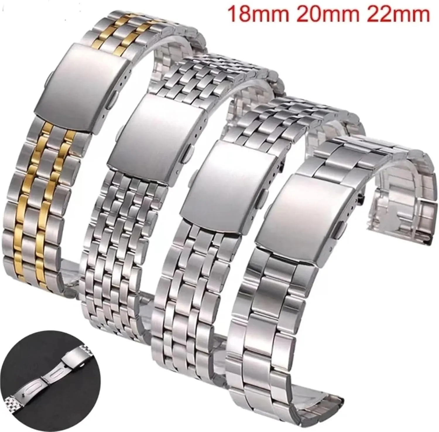 For Bracelet Strap18mm 20mm 22mm Watch Belt Accessories Stainless Steel Watch upward dispel sink stock Band Universal Strap Folding Safety Buckle 