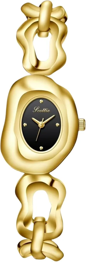 for Her Vintage Gold Ladies communal Quartz Watch with Irregular Dial & Chain Design Unique Women's Bracelet Watches Elegant Dress Waterproof Wristwatch Gift 