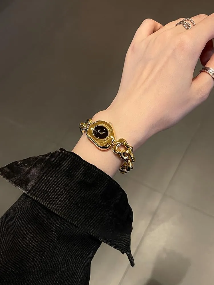 for Her Vintage Gold Ladies communal Quartz Watch with Irregular Dial & Chain Design Unique Women's Bracelet Watches Elegant Dress Waterproof Wristwatch Gift 
