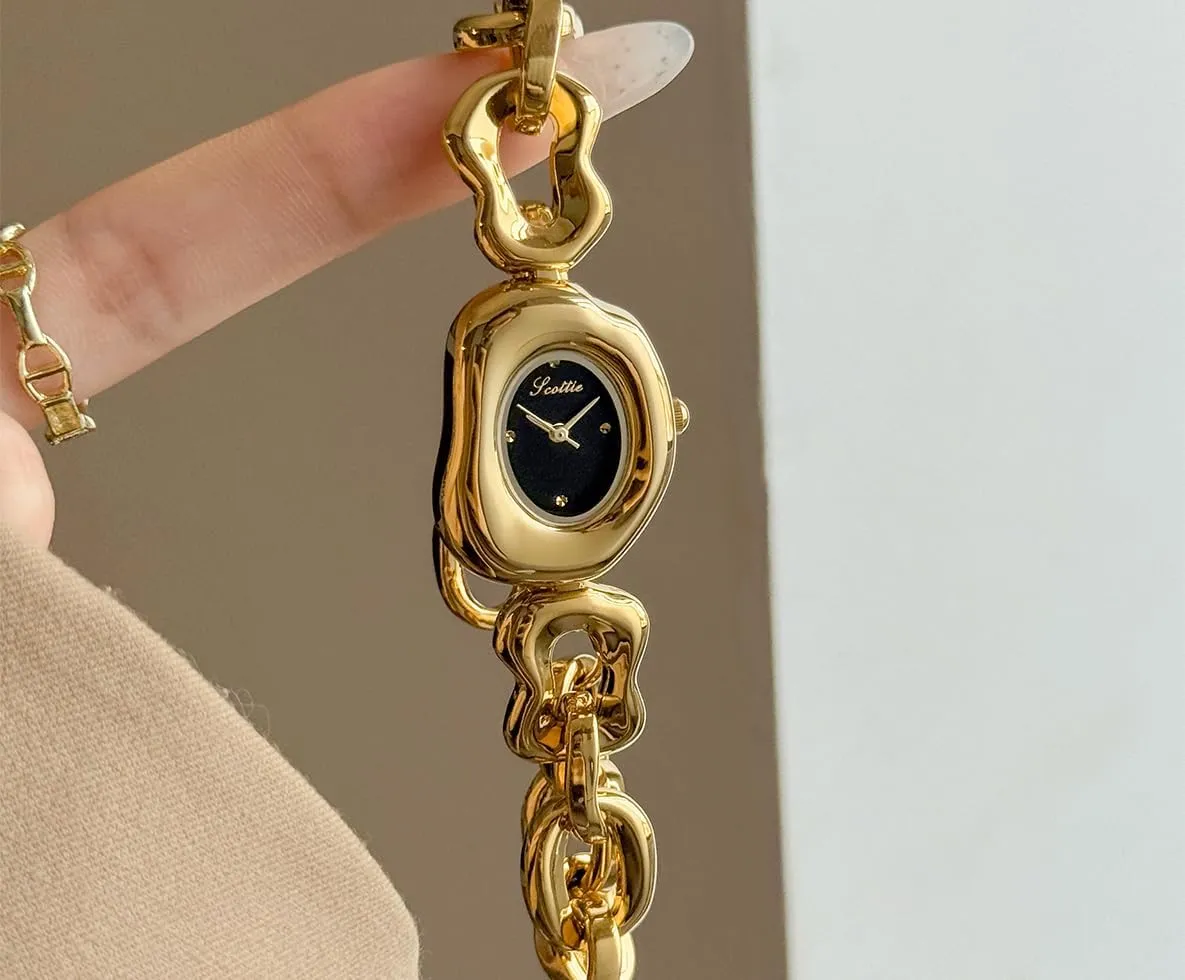 for Her Vintage Gold Ladies communal Quartz Watch with Irregular Dial & Chain Design Unique Women's Bracelet Watches Elegant Dress Waterproof Wristwatch Gift 