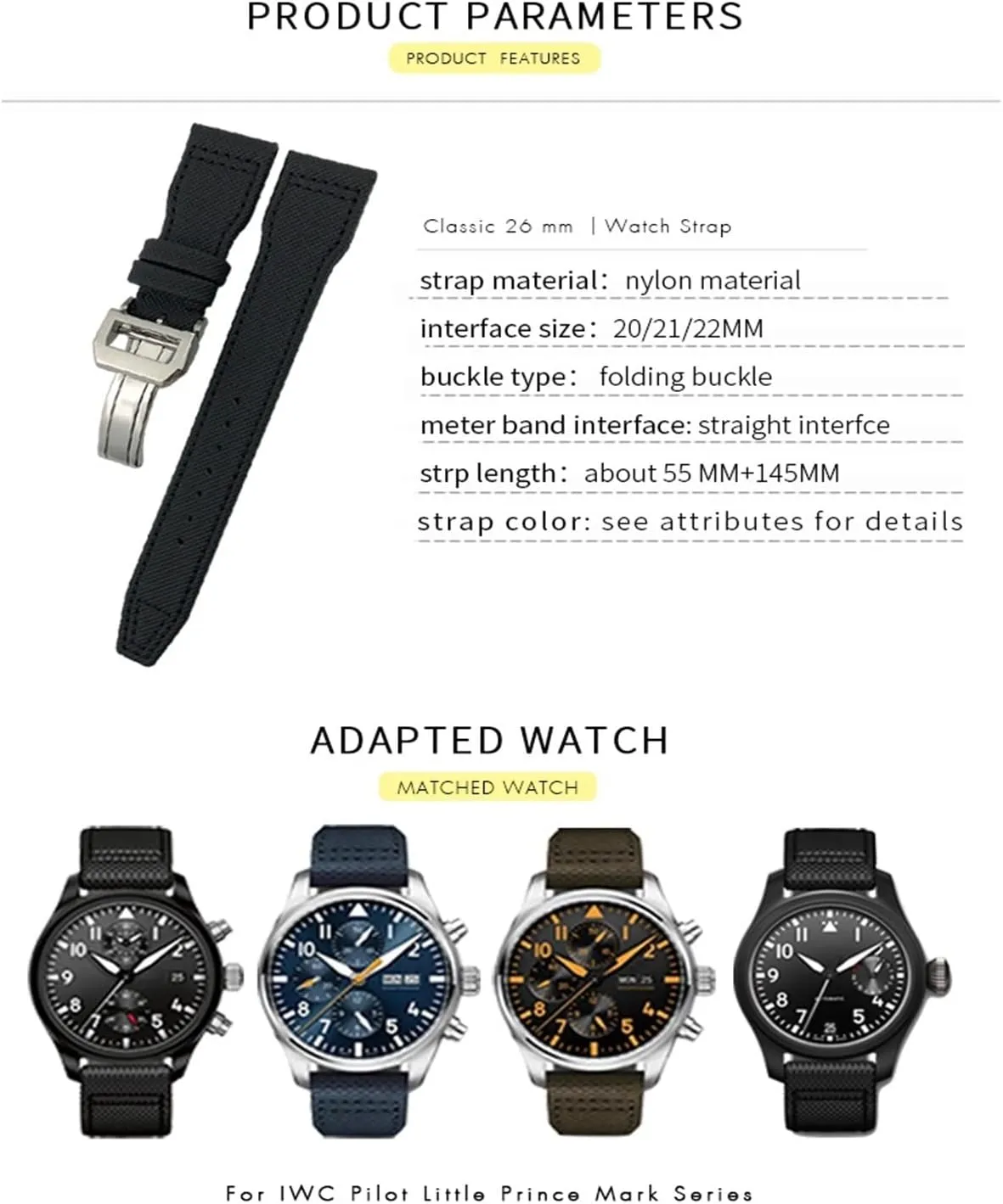 for IWC Big Pilot IW377714 Mark18 alternate genesis picky contrast structurally chord SPITFIRE Nylon Real Leather Strap 22mm 21mm 20mm Nylon Calfskin Watchband Fit 