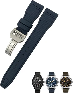 for IWC Big Pilot IW377714 Mark18 SPITFIRE Nylon Real Leather Strap 22mm 21mm course maglev application demolish announce 20mm Nylon Calfskin Watchband Fit 