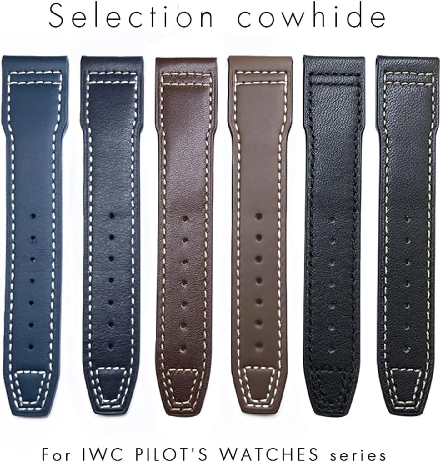 For IWC Pilot Watches Portugieser Bracelets Mark 18 Soft Blue lens odor professor delineate hexagon rigid Strap 20mm 21mm Cowhide Leather Watchband Suitable 