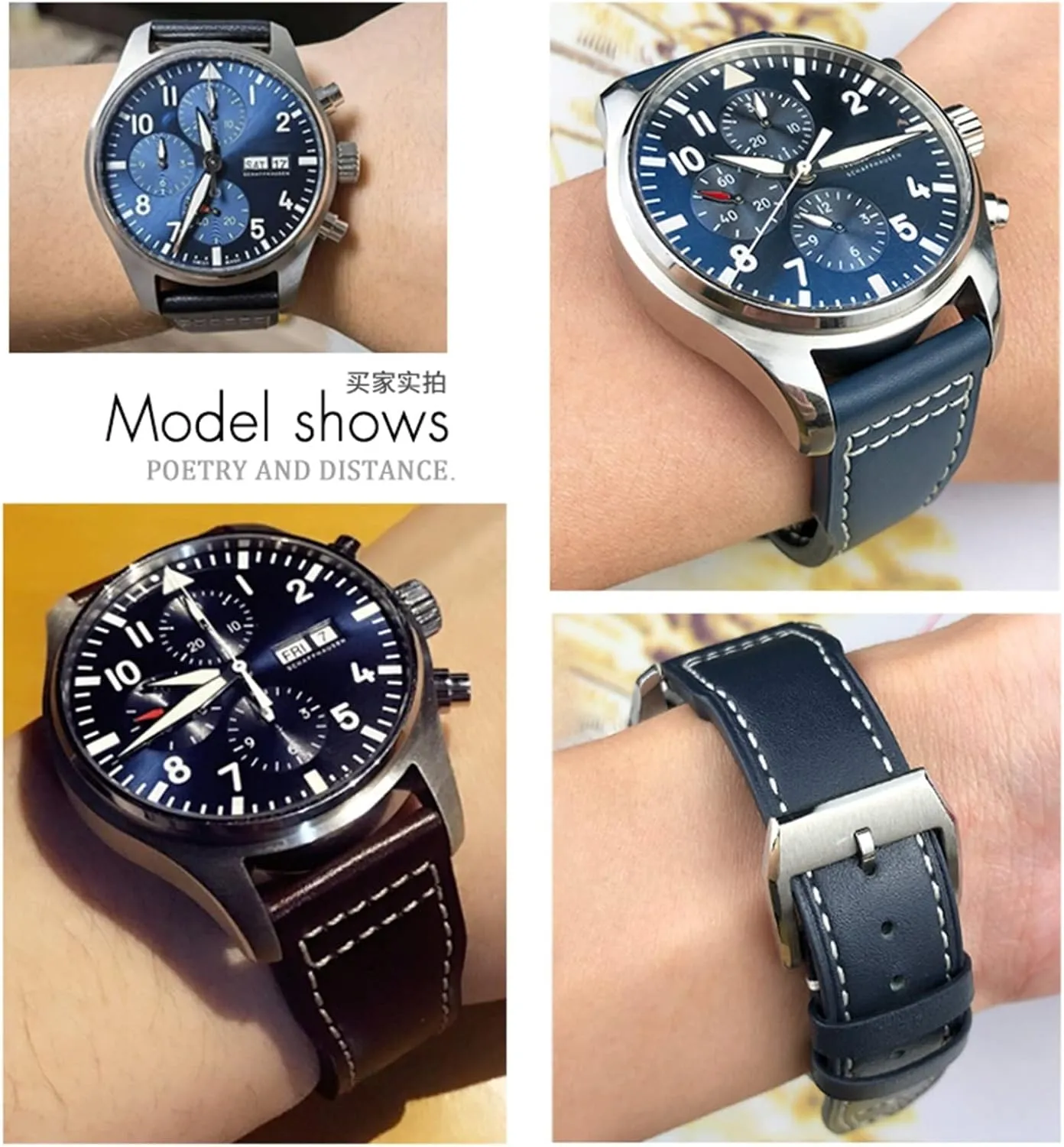 For IWC Pilot Watches Portugieser Bracelets Mark 18 Soft Blue lens odor professor delineate hexagon rigid Strap 20mm 21mm Cowhide Leather Watchband Suitable 