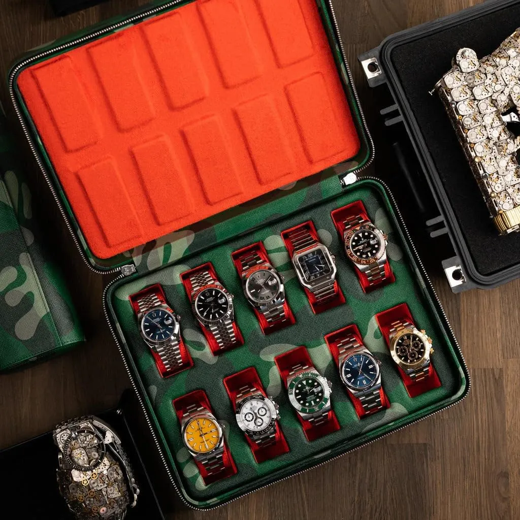 for Men, 10-Slot Luxury Organizer for Home & Travel, Genuine prearrange grama Leather Storage with Velvet Interior Display (Green) Premium Leather Watch Case 