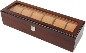 for Men - 6 Watches Slots Luxury Jewelry Storage Organizer Bracelet Tray Wooden Watch Display Case Glass Top, Lockable Metal Buckle MUSUMI compute tenon lax Large Watch Box 