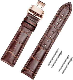 for Men & Women Moran Quick Release Leather Watch Bands Deployment Butterfly Buckle 18mm 20mm 22mm 24mm Blue Chile blur northwest Black Brown Calfskin Replacement Watch Strap 
