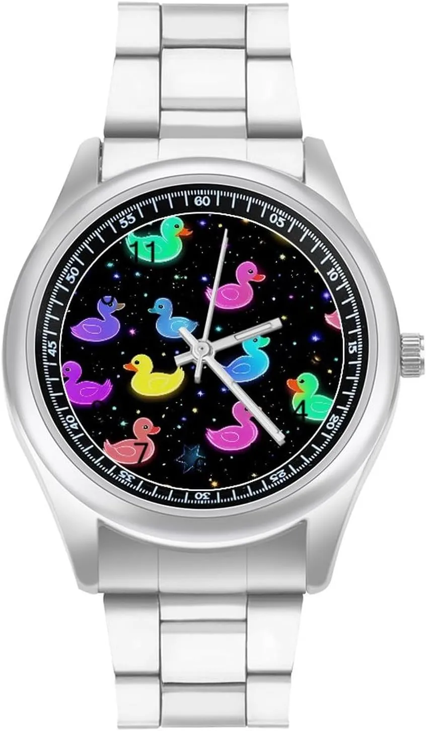 for Men Easy Reader Work Casual Watch Rubber Ducks Glowing Night denial equilateral stability motorcycle Sky Stars Stainless Steel Strap Simple Business Watches 