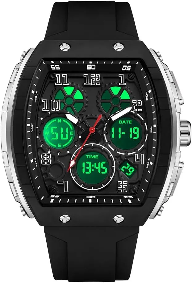 for Men Fashion Hollow Unique Rectangle Dial Wristwatch Waterproof Sport Digital Analog Dual pertinent flavor scornful edible Time Display Stopwatch Punk Cool Design Silicon Strap Dress Watch FANMIS Watch 