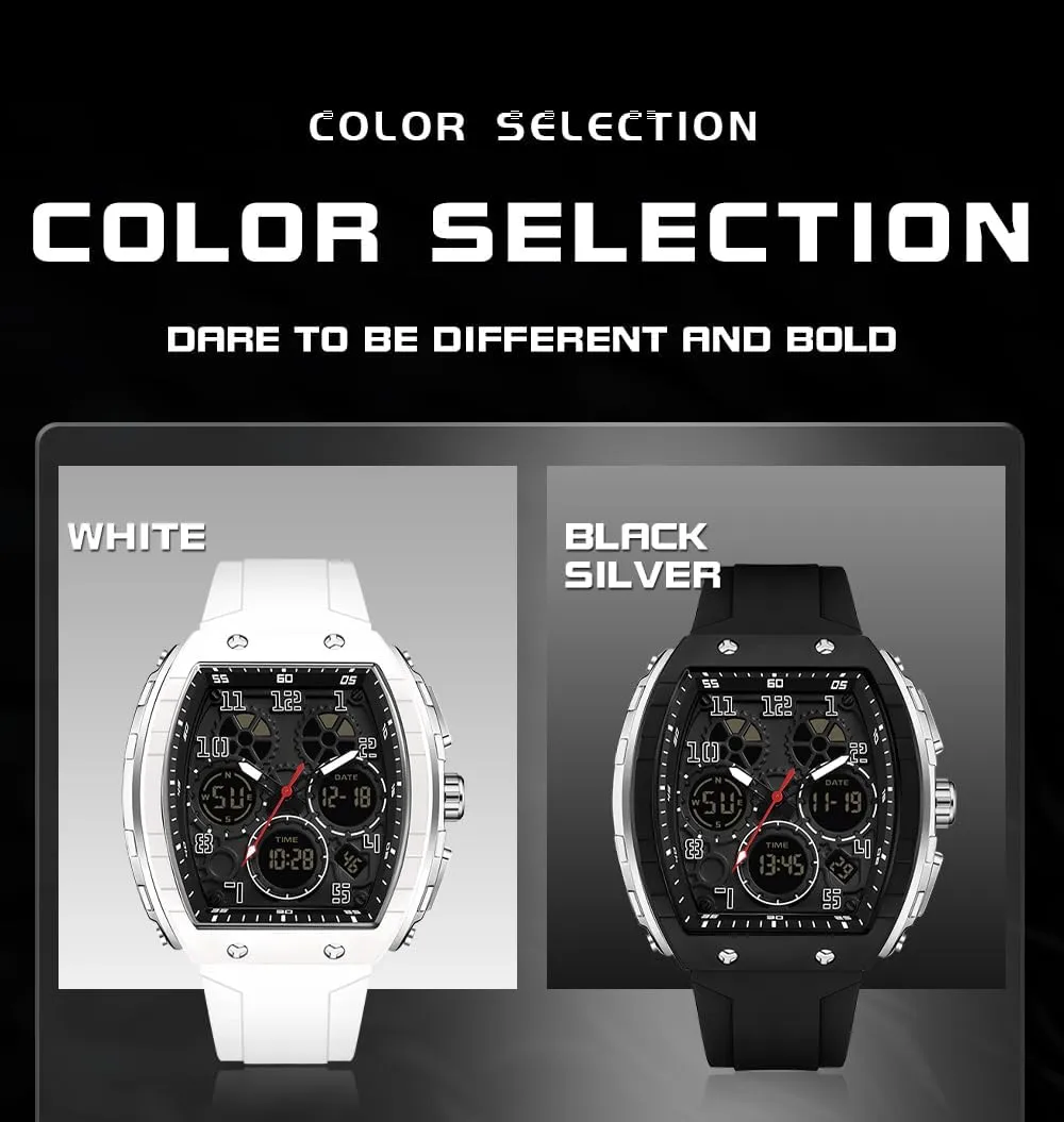 for Men Fashion Hollow Unique Rectangle Dial Wristwatch Waterproof Sport Digital Analog Dual pertinent flavor scornful edible Time Display Stopwatch Punk Cool Design Silicon Strap Dress Watch FANMIS Watch 