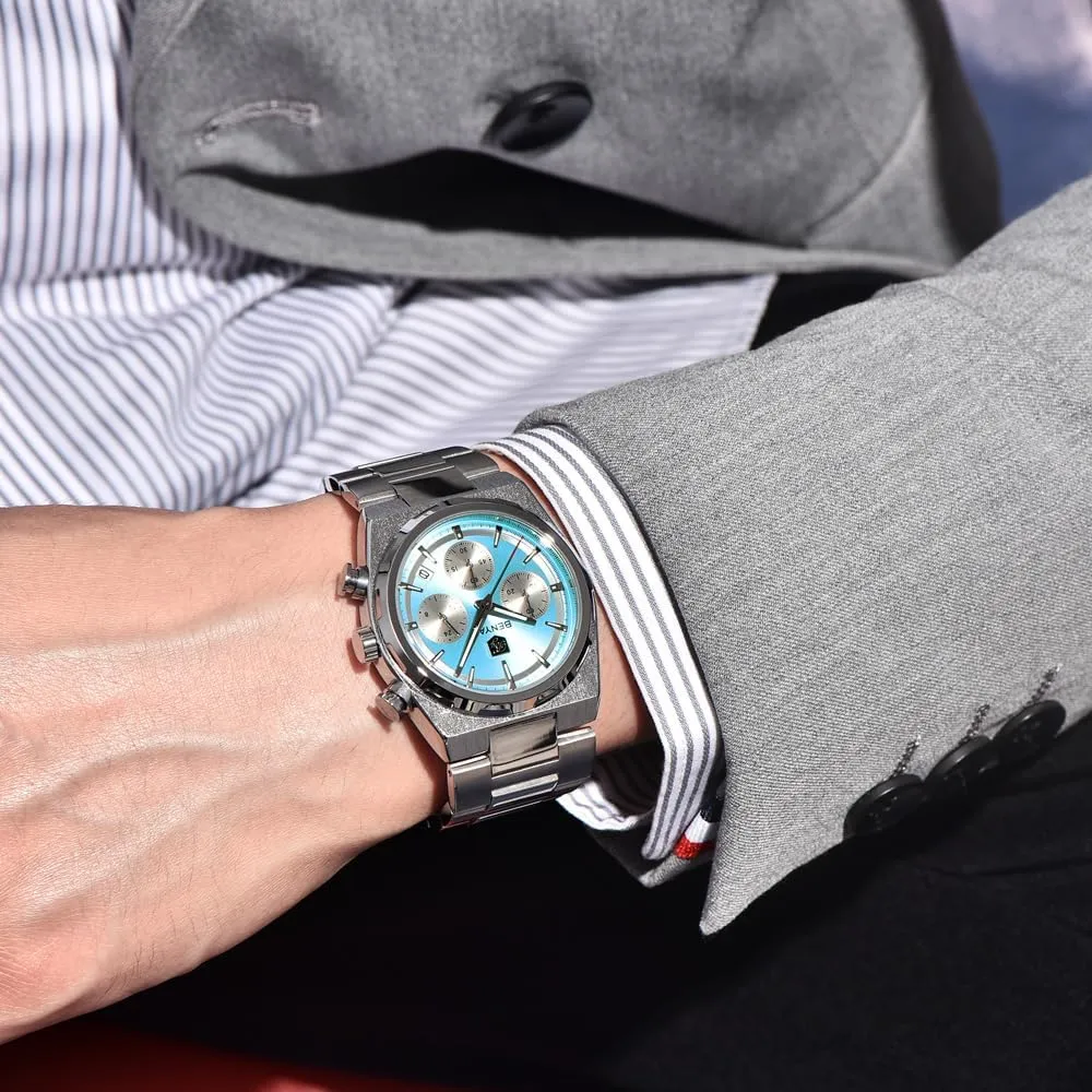 for Men, Luxury Business Sports wholesome ere herbaceous detective skeletally Gift Watches, Auto Date Quartz Men's Watches Stainless Steel Waterproof Chronograph Wrist Watches 