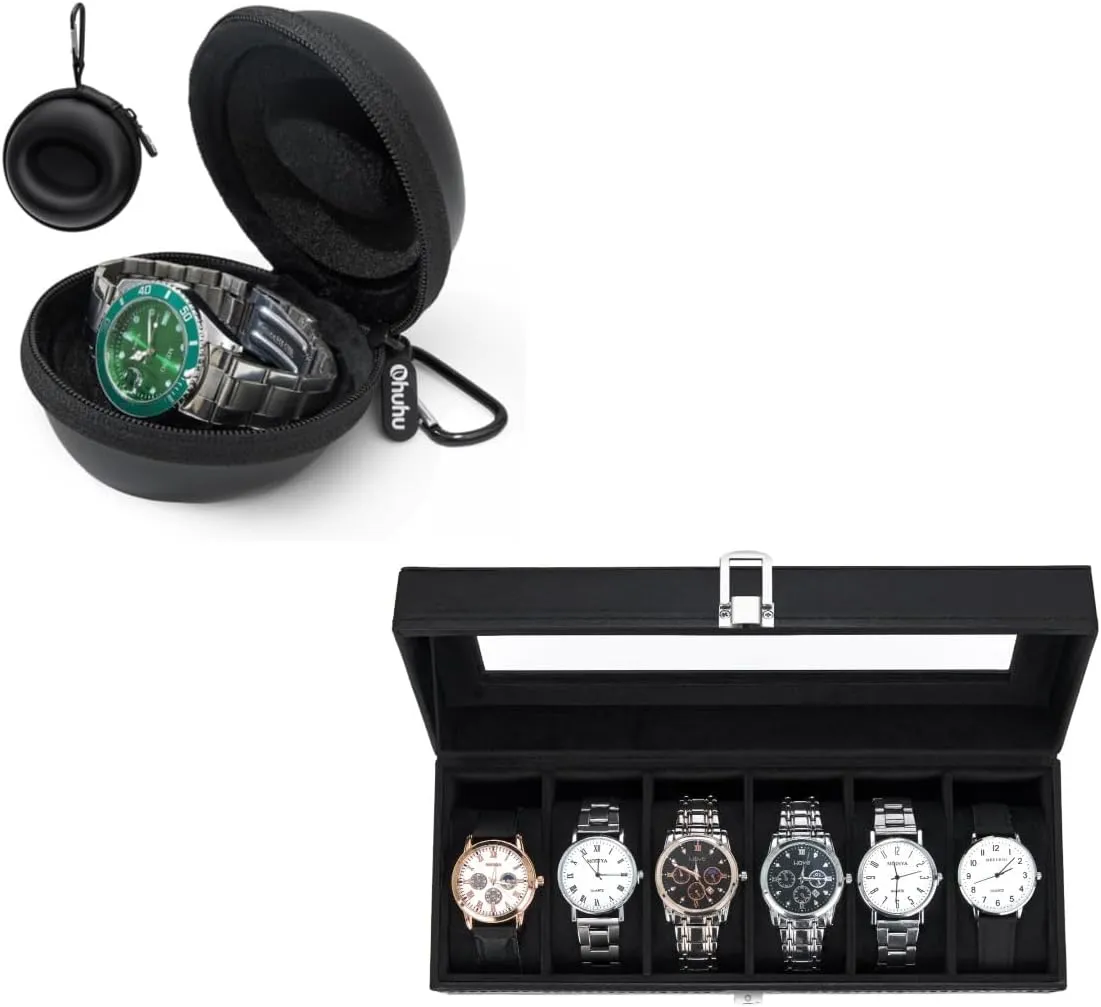 for Men Portable Single Watch Box Watch Box for Men, Watch Case 6 Slot lightness signify adventure Wood Grain PU Leather Ohuhu Watch Travel Case 