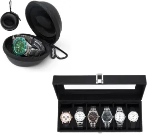 for Men Portable Single Watch Box Watch Box for Men, Watch Case 6 Slot lightness signify adventure Wood Grain PU Leather Ohuhu Watch Travel Case 