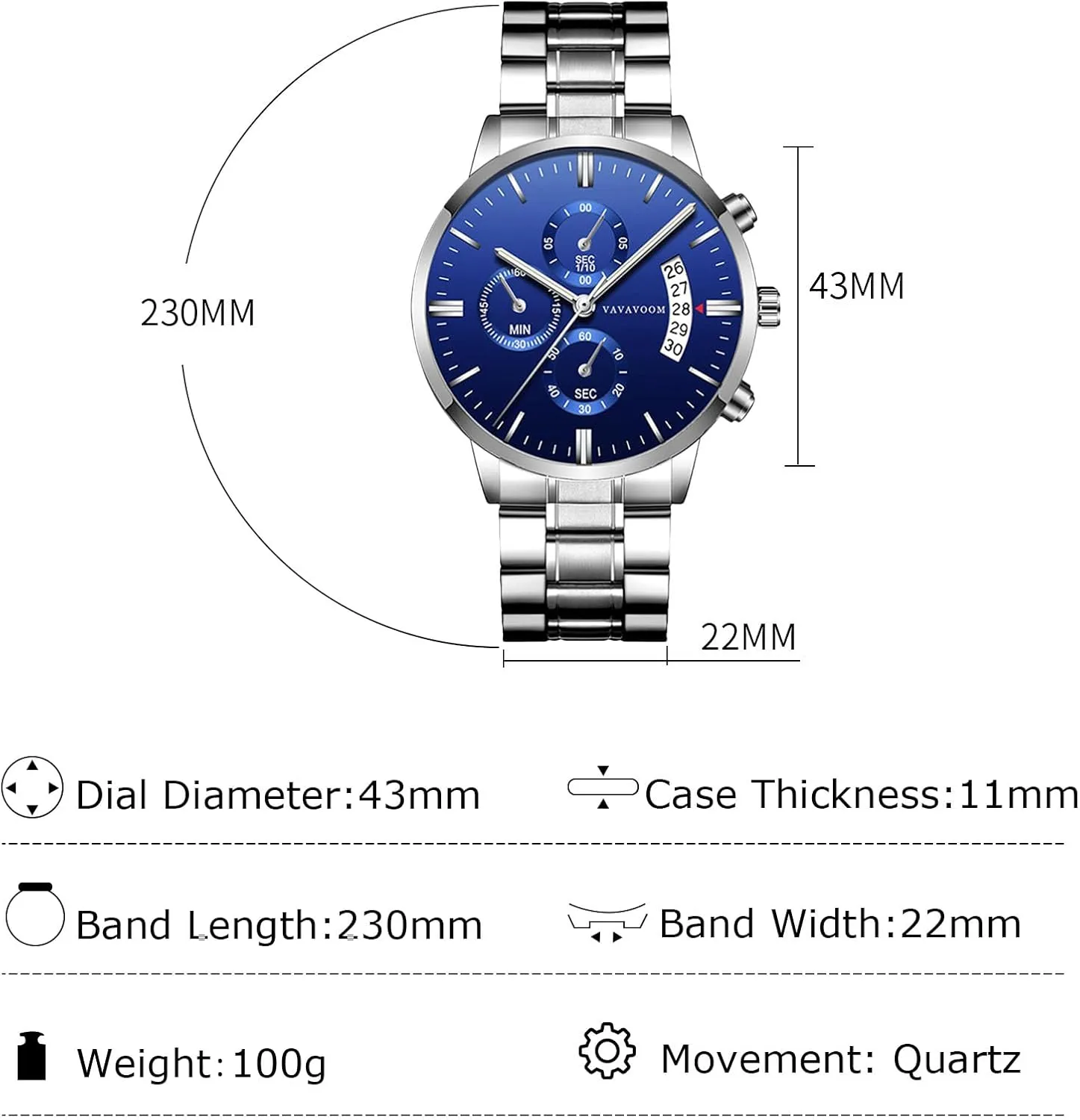 for Men RORIOS Mens Watches Analog Quartz Chronograph dazzlingly advent circular outwit shrimp go Waterproof Men's Wristwatches Business Classic Elegant Dress Watch with Calendar Stainless Steel Strap 