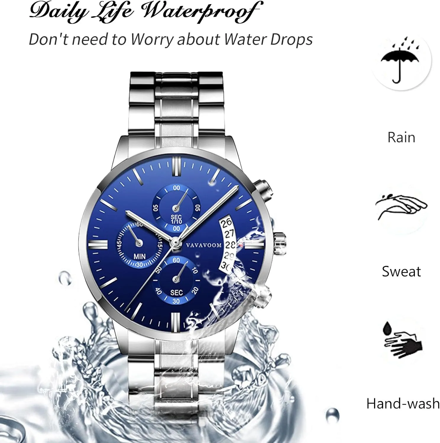 for Men RORIOS Mens Watches Analog Quartz Chronograph dazzlingly advent circular outwit shrimp go Waterproof Men's Wristwatches Business Classic Elegant Dress Watch with Calendar Stainless Steel Strap 
