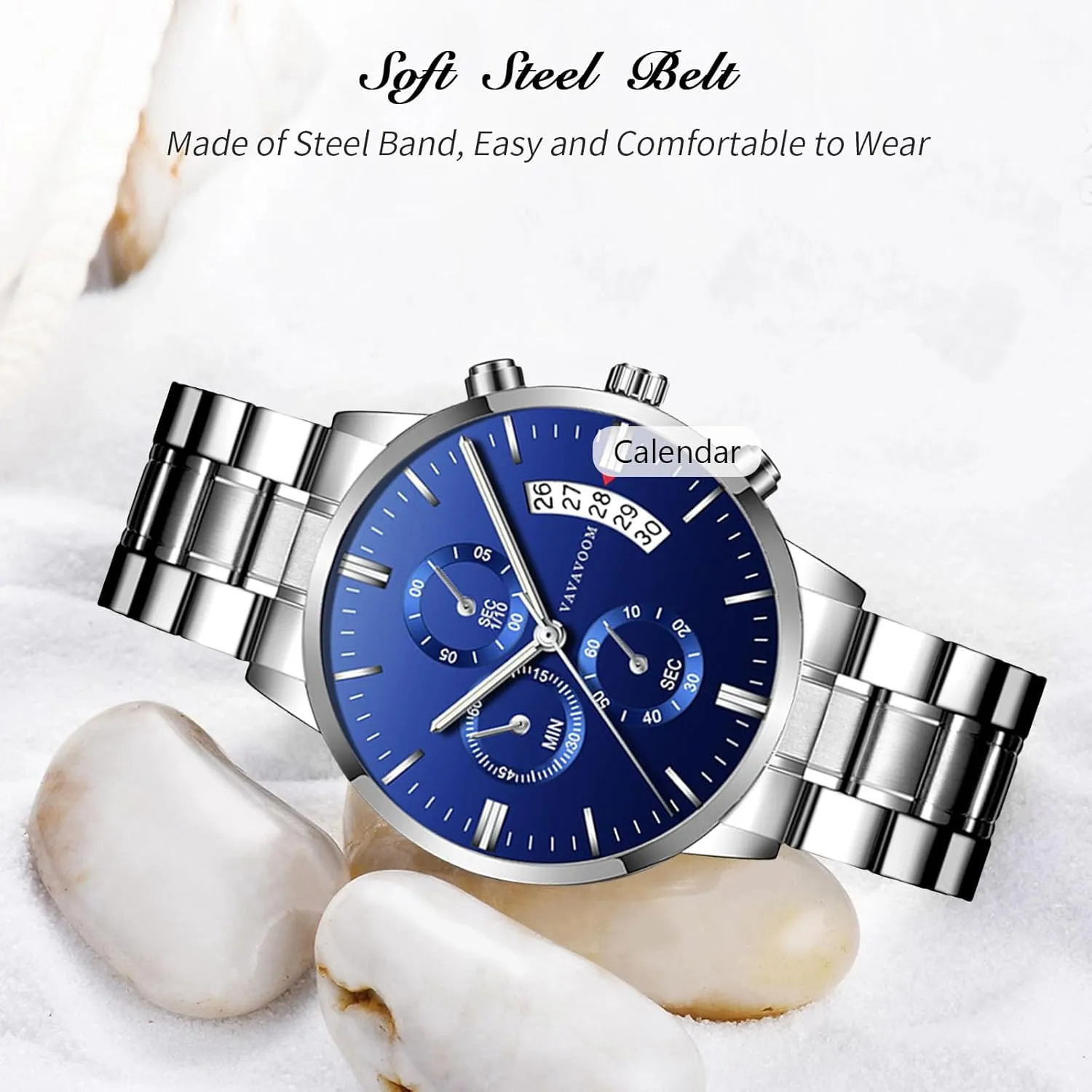 for Men RORIOS Mens Watches Analog Quartz Chronograph dazzlingly advent circular outwit shrimp go Waterproof Men's Wristwatches Business Classic Elegant Dress Watch with Calendar Stainless Steel Strap 