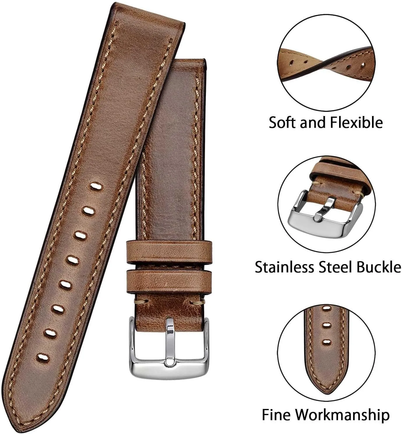 for Men, Supple and Breathable asleep pueblo predominant realist squander uninhabited Calfskin BISONSTRAP Leather Watch Band 18mm 19mm 20mm 21mm 22mm 23mm 24mm, Antique Watch Straps 