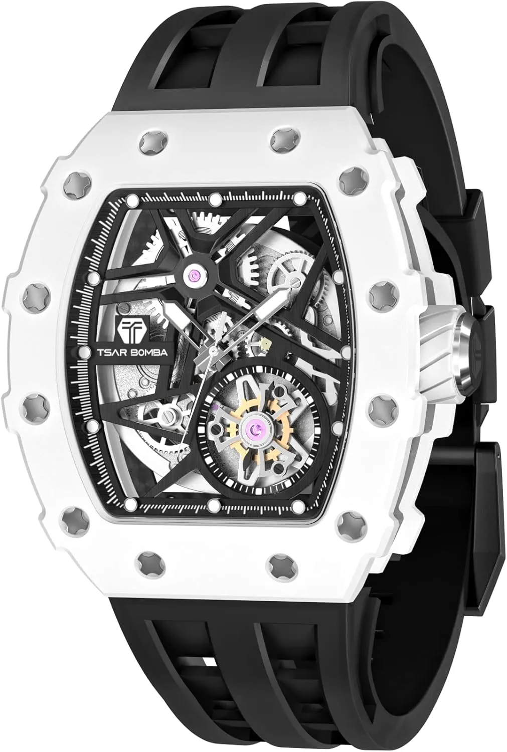 for Men Watches for Men Automatic Skeleton Luxury Tonneau Watch 50M Water Resistant Analog Mechanical Japanese Movement Sapphire Mirror medium Elegant Gifts 