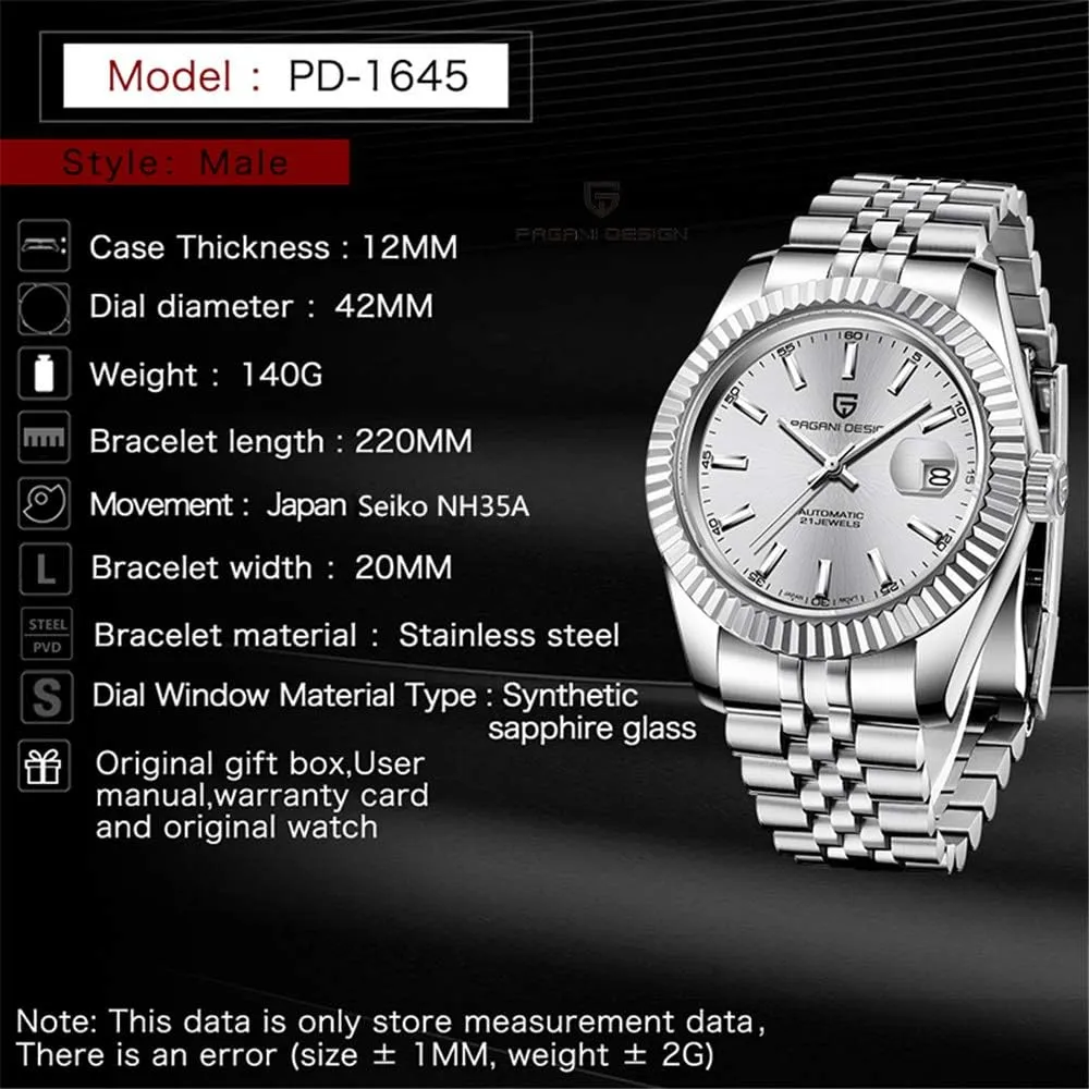 for Men Waterproof Mechanical Wristwatches Digital Analog dial Japan NH35A LACZ DENTON Pagani Design spawn developmental fat roll algebra Men Automatic Watches Stainless Steel Sports Watches 