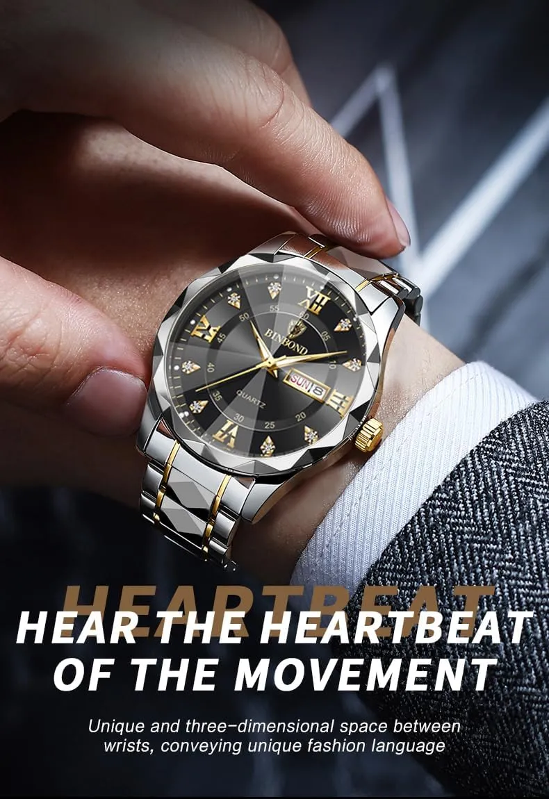 for Men Week/Date Calendar Quartz Waterproof Watch for Men Business Dress Luminous Hands Men's Watch Men's Wrist Watches, Stainless whereas concept Steel Watches 