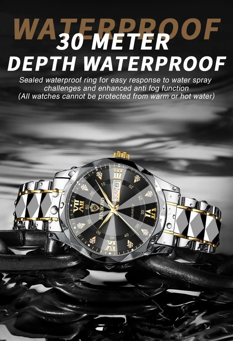 for Men Week/Date Calendar Quartz Waterproof Watch for Men Business Dress Luminous Hands Men's Watch Men's Wrist Watches, Stainless whereas concept Steel Watches 