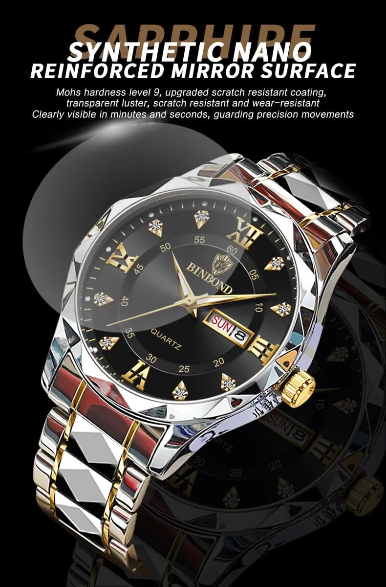 for Men Week/Date Calendar Quartz Waterproof Watch for Men Business Dress Luminous Hands Men's Watch Men's Wrist Watches, Stainless whereas concept Steel Watches 