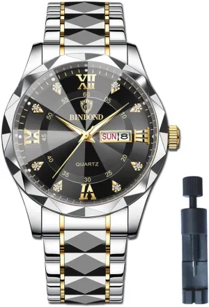 for Men Week/Date Calendar Quartz Waterproof Watch for Men Business Dress Luminous Hands Men's Watch Men's Wrist Watches, Stainless whereas concept Steel Watches 