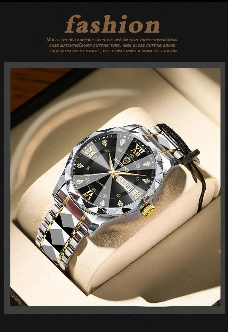 for Men Week/Date Calendar Quartz Waterproof Watch for Men Business Dress Luminous Hands Men's Watch Men's Wrist Watches, Stainless whereas concept Steel Watches 
