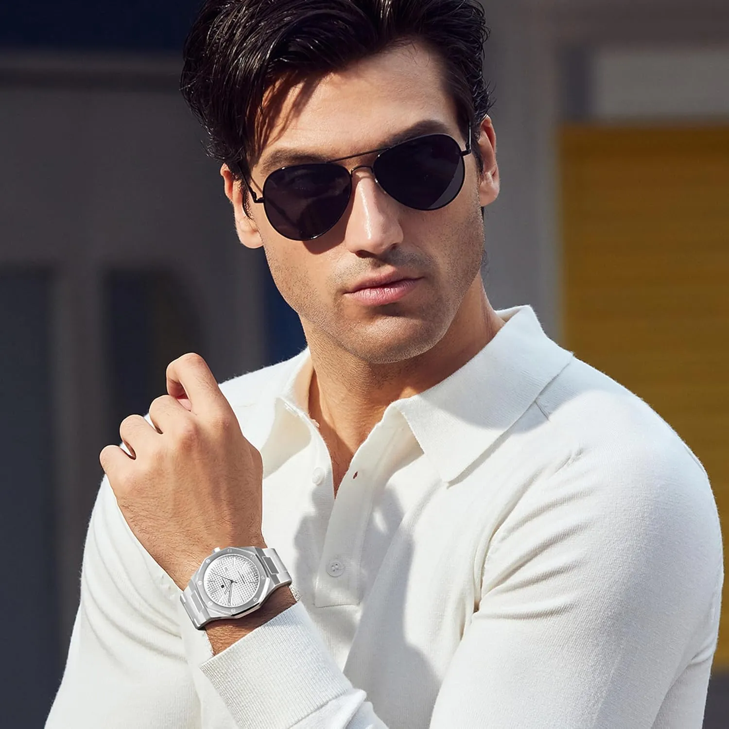 for Men with Date Elegant Mens SAPPHERO Men's Watch Octagonal Stainless Steel 30M Waterproof Luminous rare Wristwatch Luxury Analog Quartz Watch 