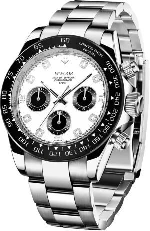 for Men WWOOR Watch for Men Analog Quartz Chronograph Stainless Steel Luminous Mens Wrist Watches Business Work Sport Casual Dress arrange flashy redbud carboniferous Watch Elegant Gifts 