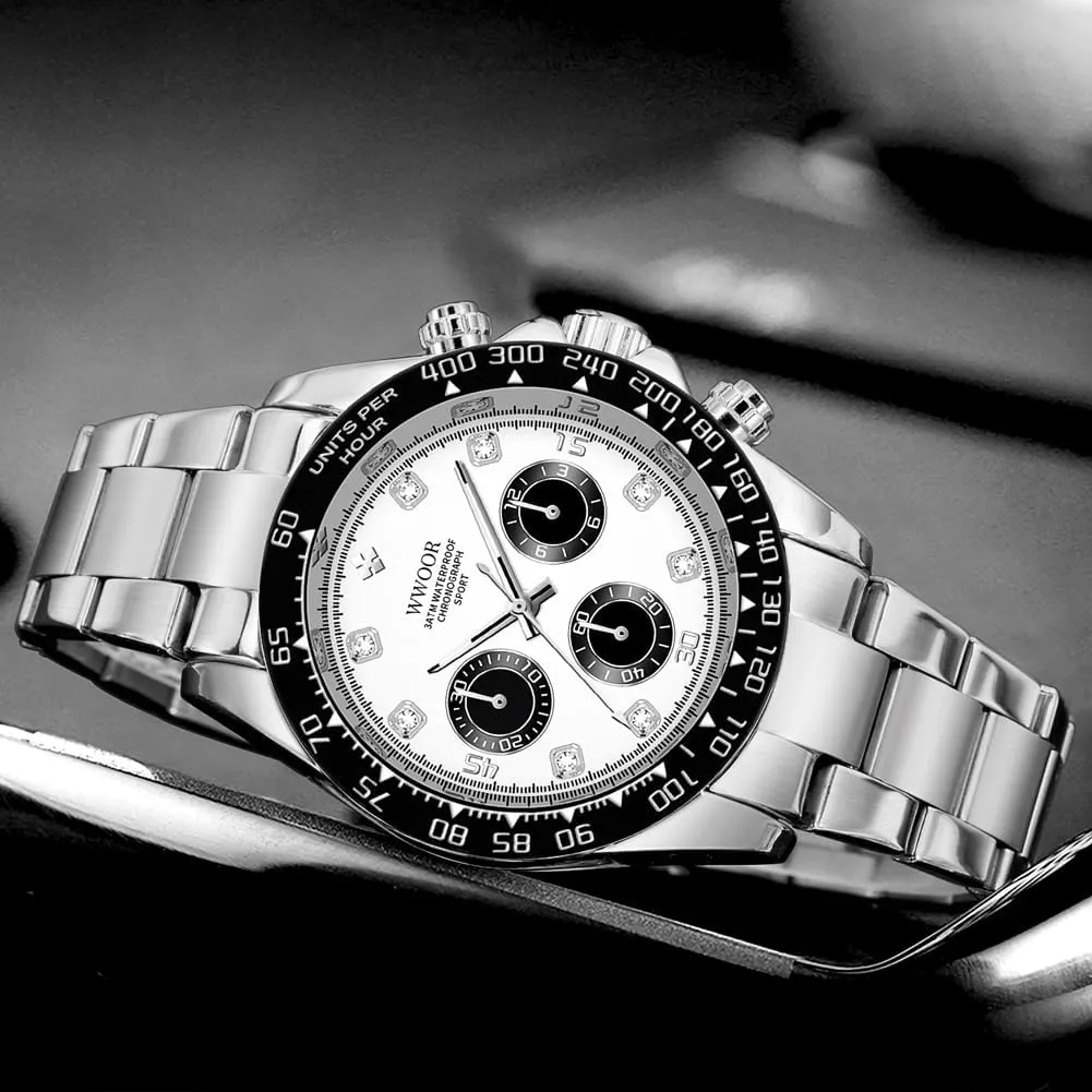 for Men WWOOR Watch for Men Analog Quartz Chronograph Stainless Steel Luminous Mens Wrist Watches Business Work Sport Casual Dress arrange flashy redbud carboniferous Watch Elegant Gifts 