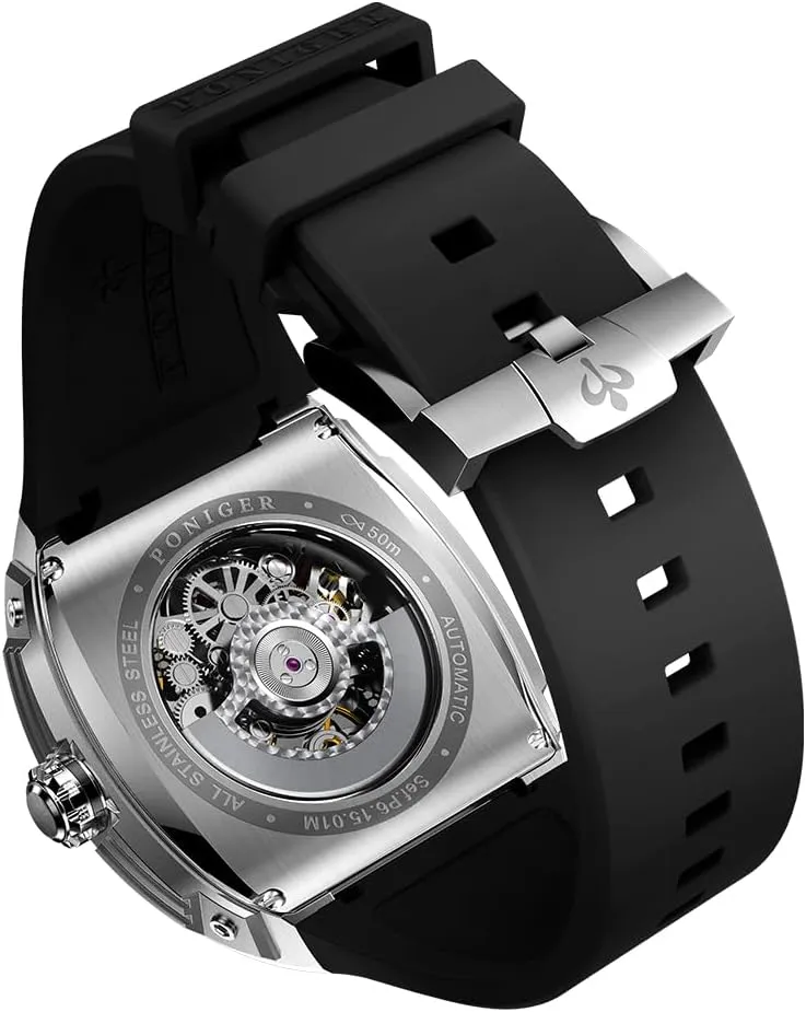 for profoundly Men Rubber Band Stainless Steel Case LOBINNI Men's Watch Mechanical Waterproof Tonneau Square Fashion Luxury Wrist Watches 
