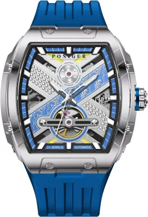 for profoundly Men Rubber Band Stainless Steel Case LOBINNI Men's Watch Mechanical Waterproof Tonneau Square Fashion Luxury Wrist Watches 
