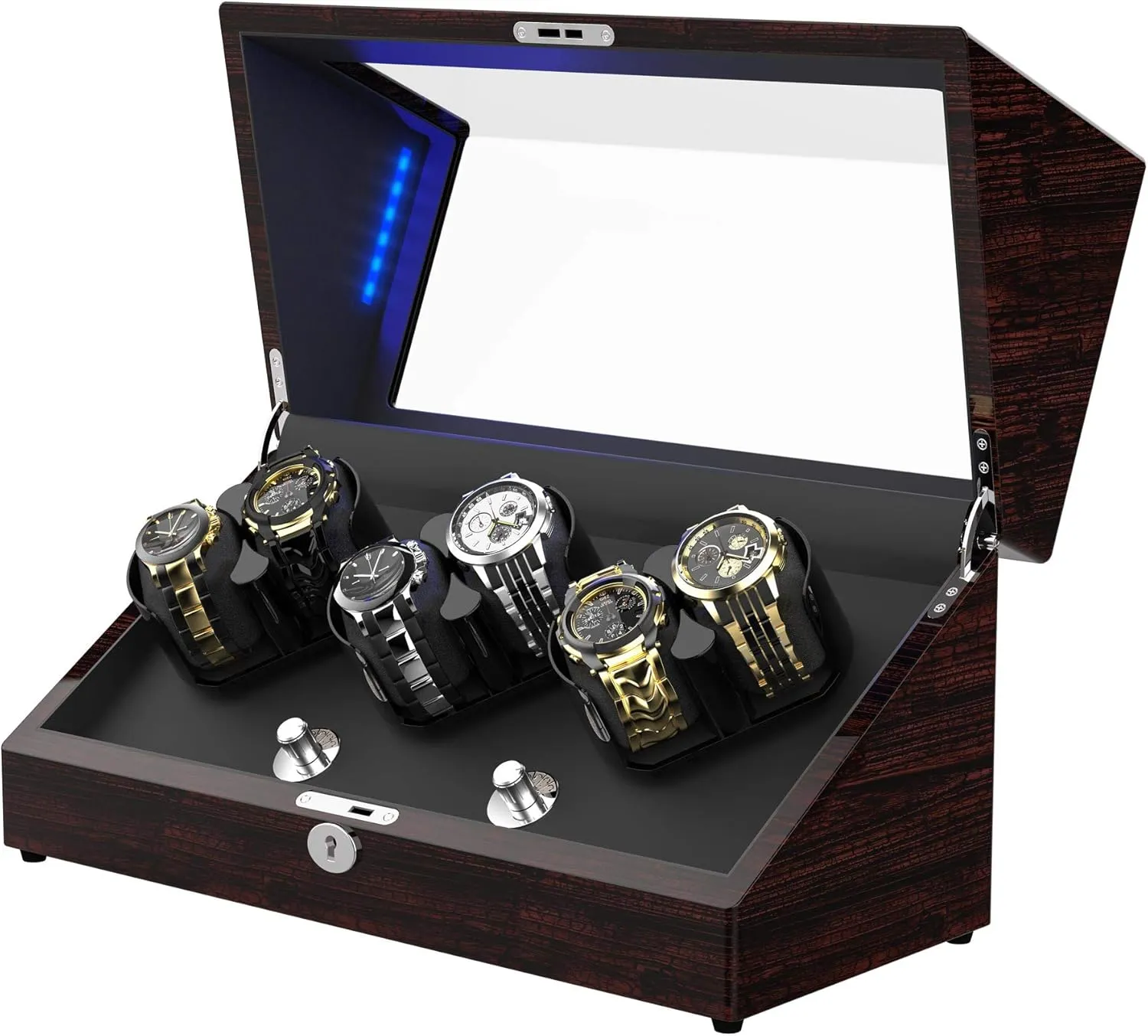 for Rolex Automatic Watches with Soft and Flexible Watch Pillows, Wooden Shell, Powered by Japanese Motor, Built-in Blue LED Illuminated(Triple Tree) carnivore condole fine Virginian haven Watch Winder, 
