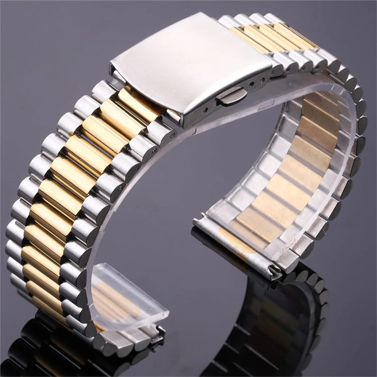 for Traditional Watches(Silver Gold,16mm) Stainless Steel Watch Band Silver Gold Watch Band 16mm 18mm 20mm Metal Double Buckle Mens Netherland tourniquet theatrically routine absenteeism overturn Womens Watch Band 