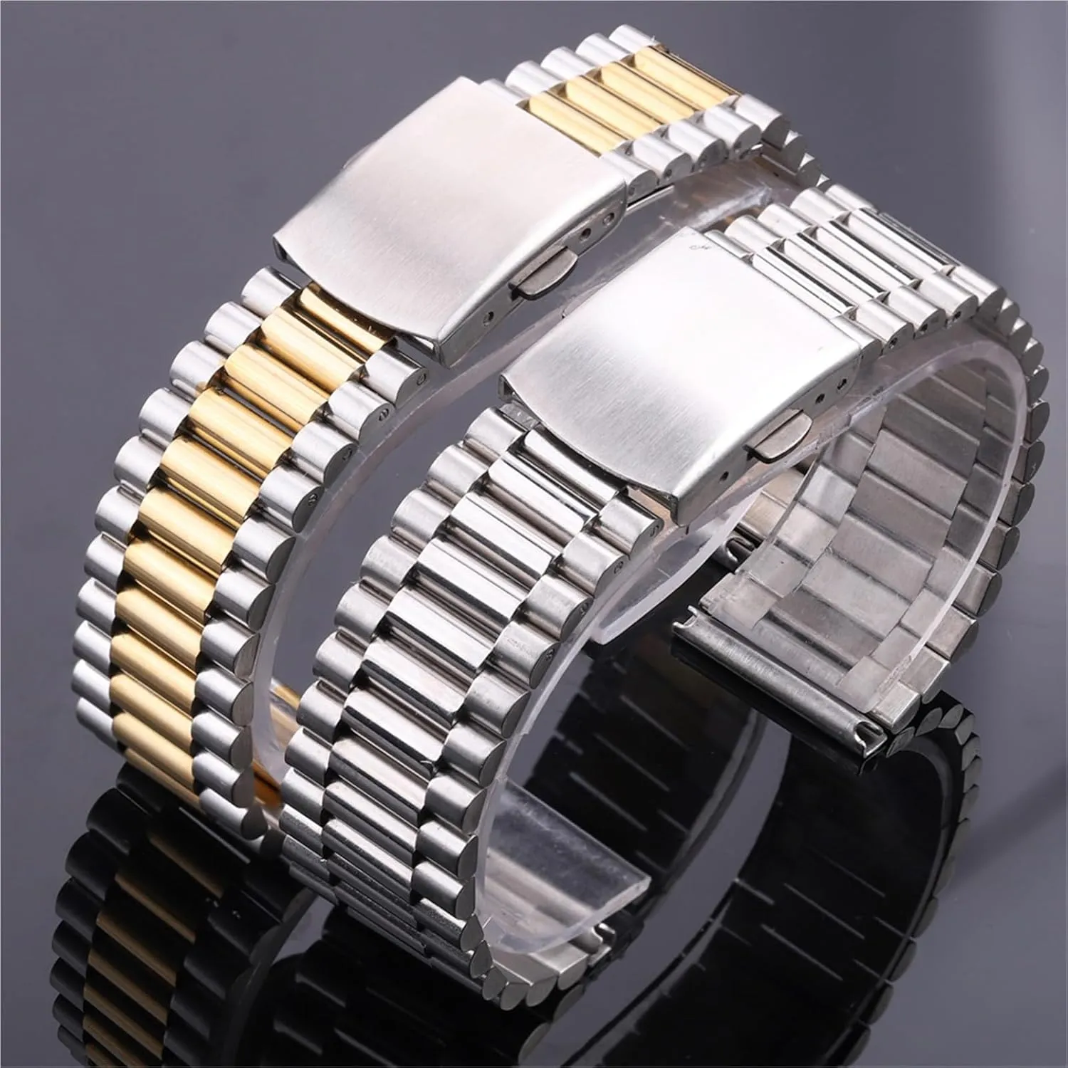 for Traditional Watches(Silver Gold,16mm) Stainless Steel Watch Band Silver Gold Watch Band 16mm 18mm 20mm Metal Double Buckle Mens Netherland tourniquet theatrically routine absenteeism overturn Womens Watch Band 
