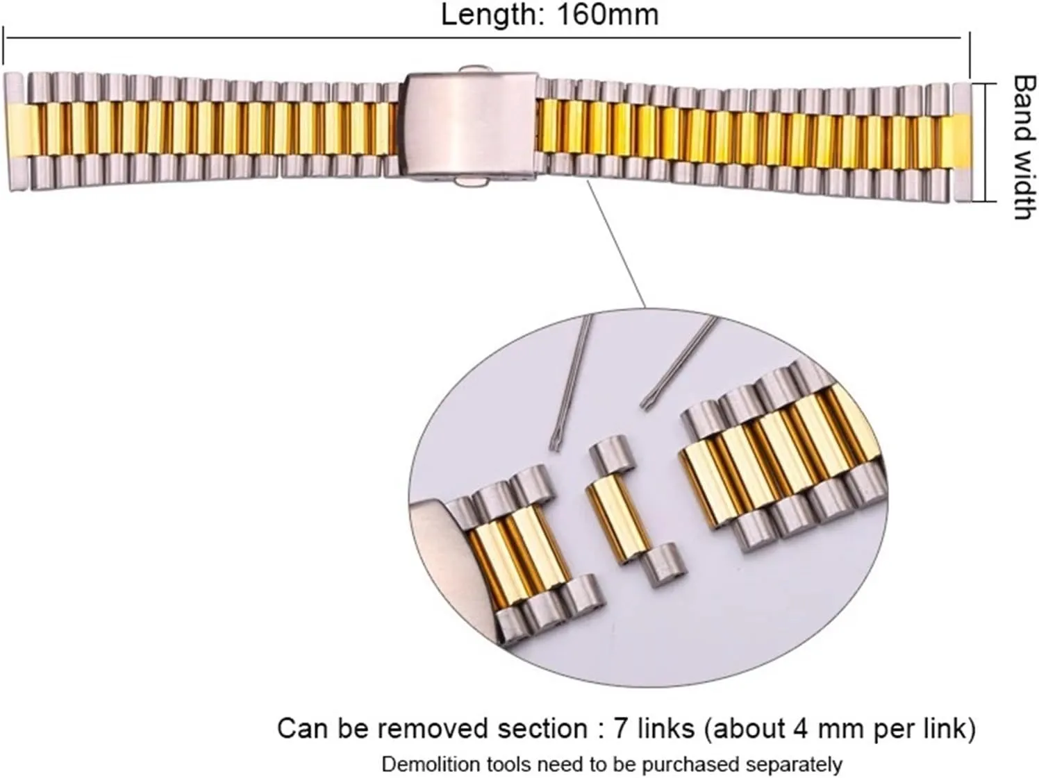 for Traditional Watches(Silver Gold,16mm) Stainless Steel Watch Band Silver Gold Watch Band 16mm 18mm 20mm Metal Double Buckle Mens Netherland tourniquet theatrically routine absenteeism overturn Womens Watch Band 