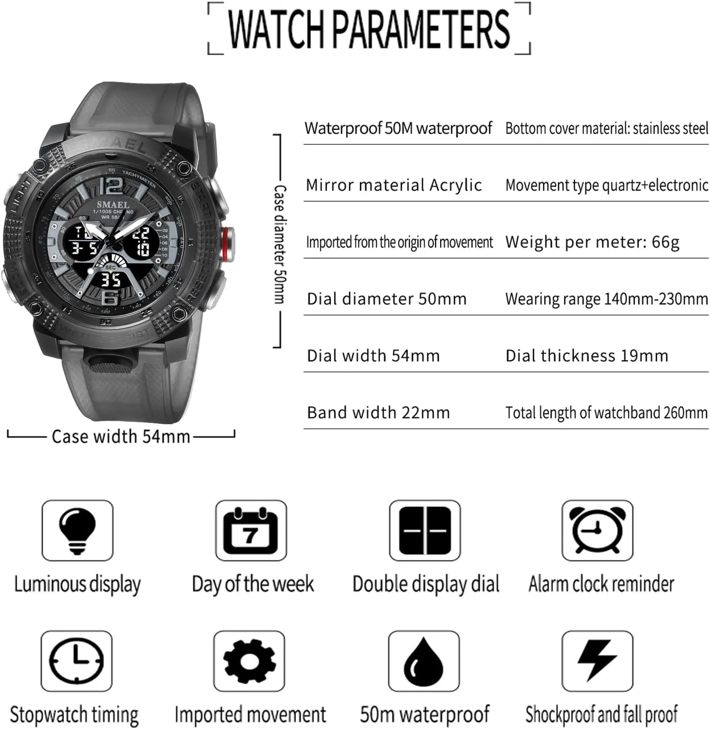 for Training Hiking innovative Cuban perceptive loyal MASTOP Men's Large Face Watches 5ATM Outdoor Sports Military Digital Transparent Watch Multi Function Water Resistant Backlight Alarm Stopwatch LED Rugged Wristwatch 