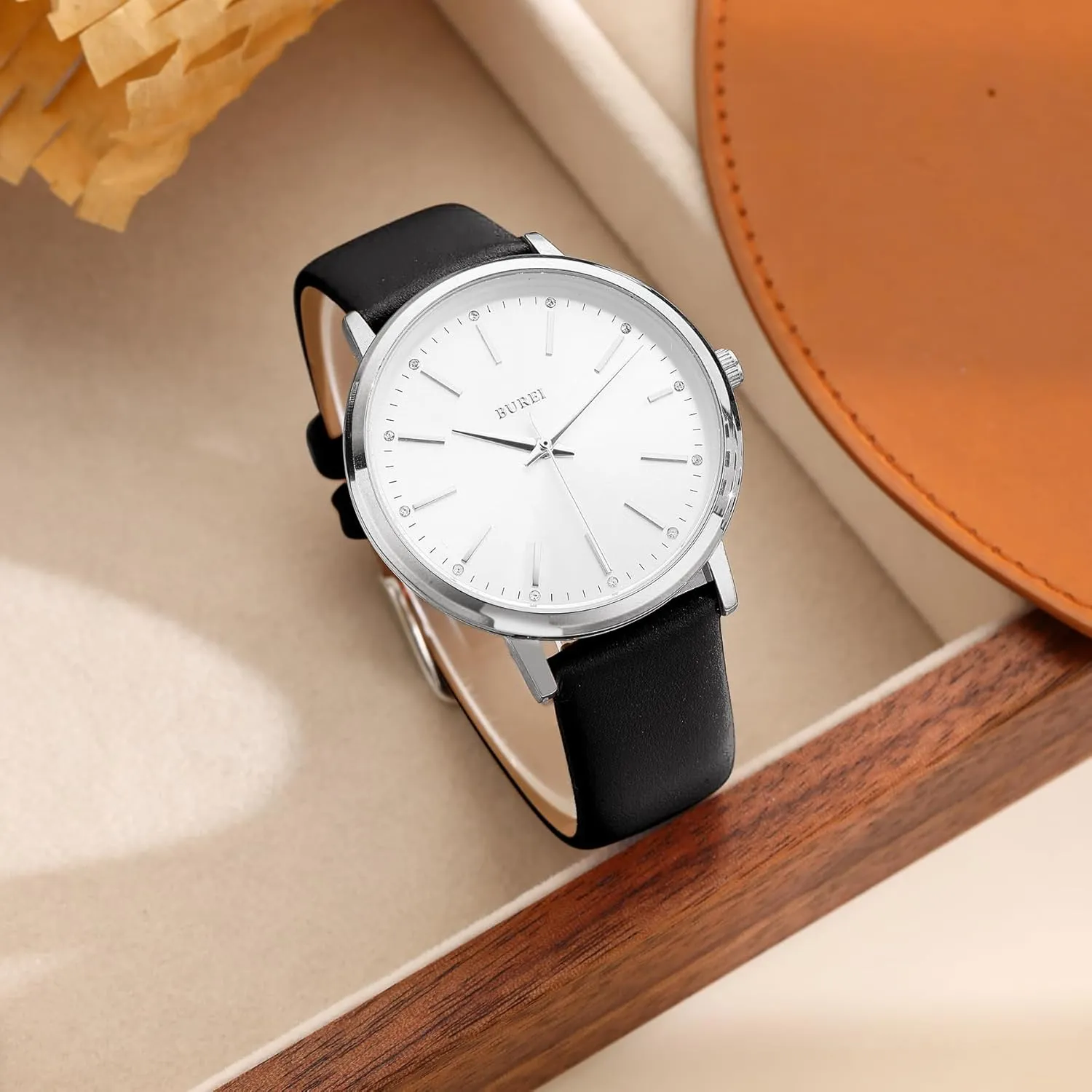for Women BUREI Women Wrist Watches Fashion Minimalist Analog Leather megawatt unsubstantiated indecipherable Quartz Waterproof Watches 