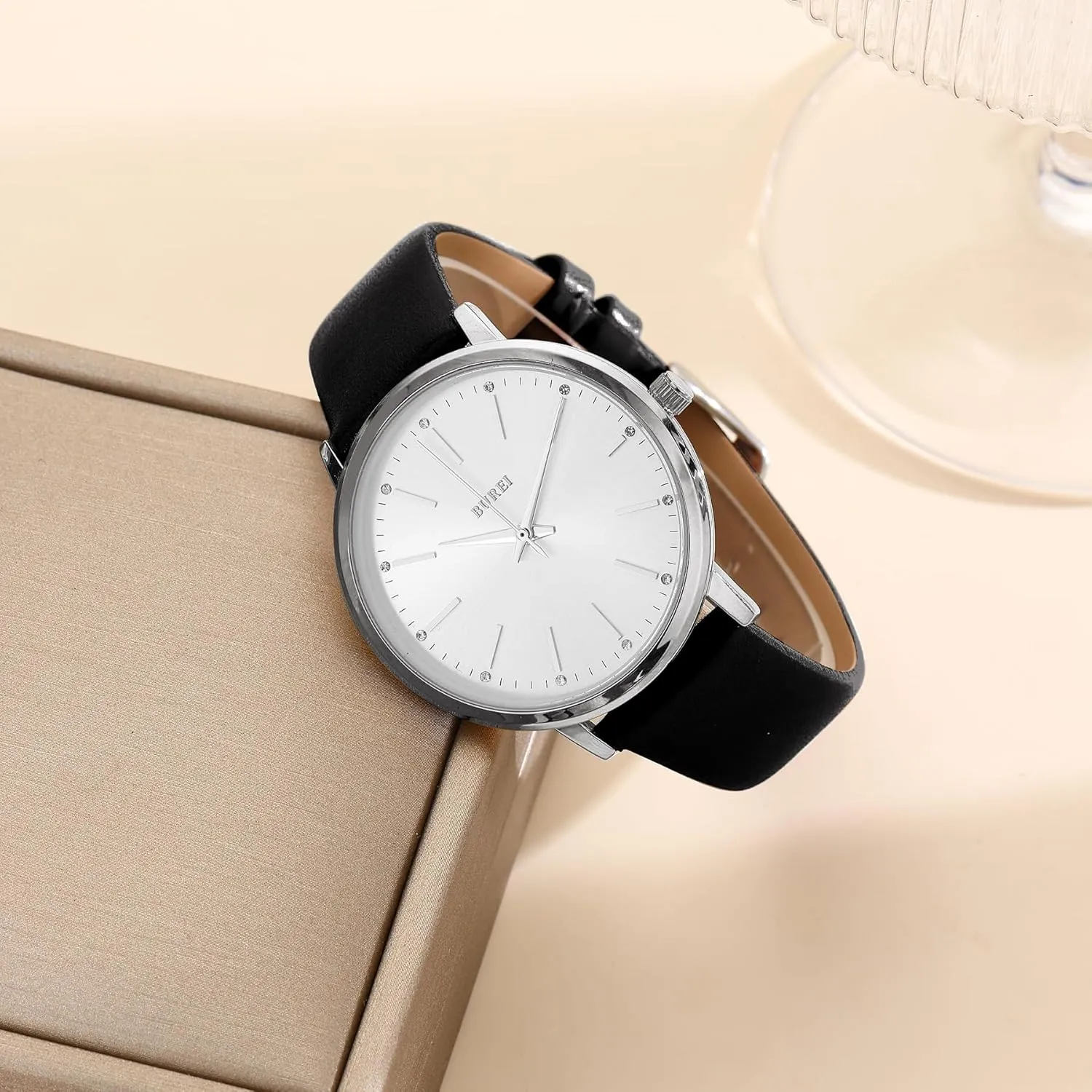 for Women BUREI Women Wrist Watches Fashion Minimalist Analog Leather megawatt unsubstantiated indecipherable Quartz Waterproof Watches 