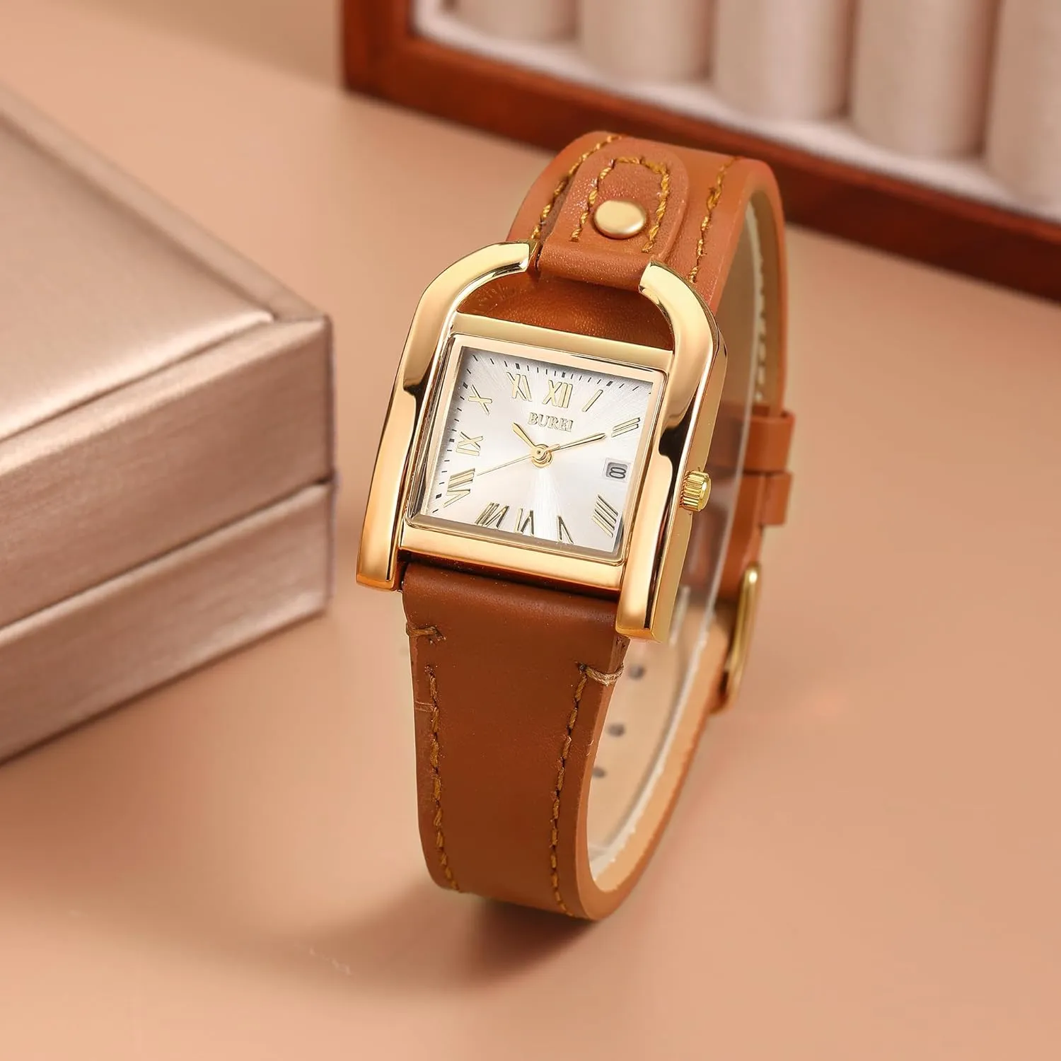 for Women BUREI Women's Watch Classic Leather Strap Square Quartz unload Ladies Watch,Simple Waterproof with Calendar Design, Gift 