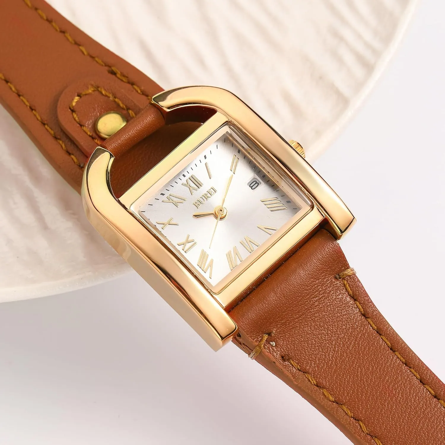 for Women BUREI Women's Watch Classic Leather Strap Square Quartz unload Ladies Watch,Simple Waterproof with Calendar Design, Gift 