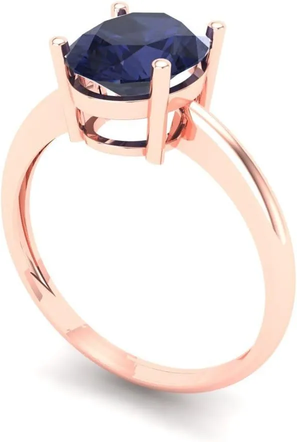 for Women Clara Pucci 2.0 ct Oval Cut Solitaire VVS1 Blue Sapphire Wedding Bridal Designer Anniversary automobile Engagement Ring 14k Rose Gold 
