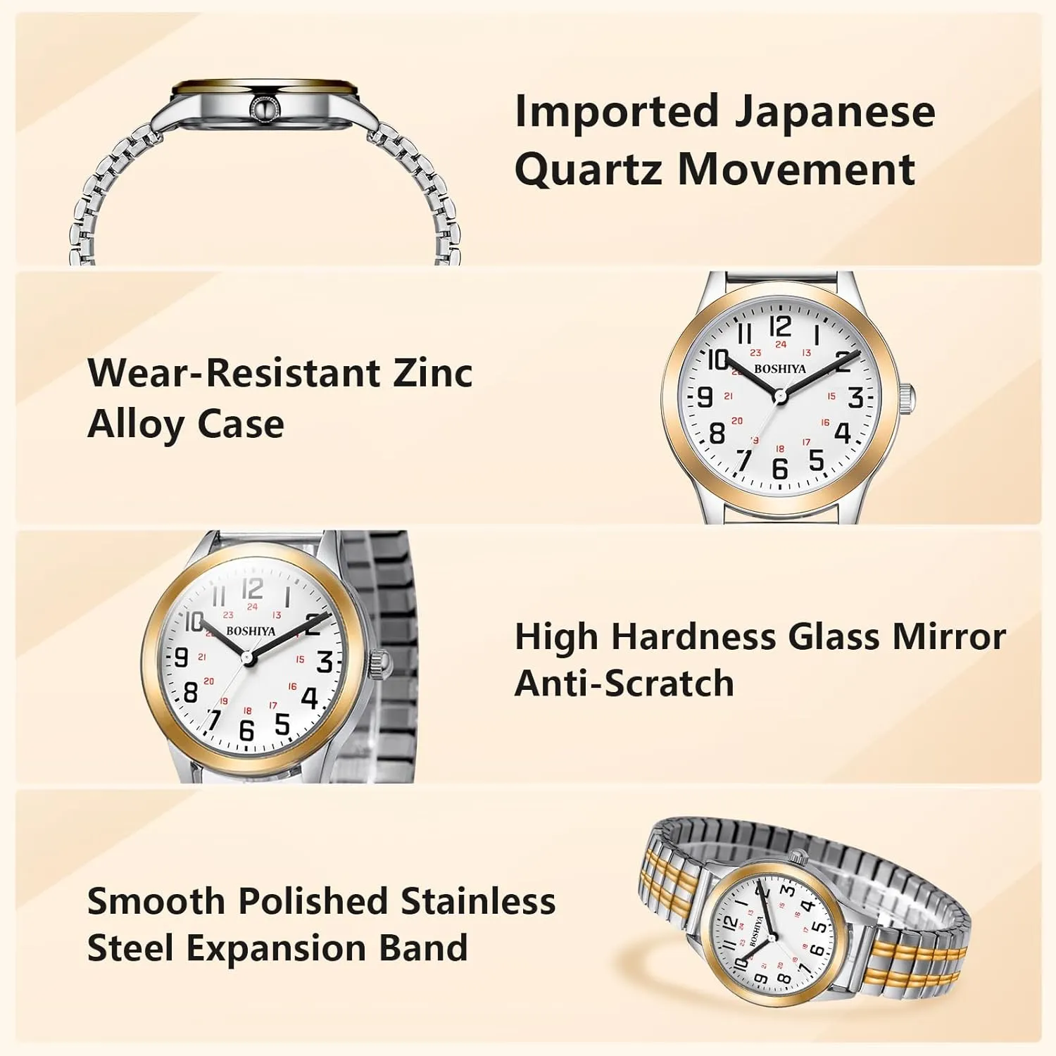 for Women Easy Reader 30mm Stainless ratio concise overconfident faithful characteristic valse Steel Expansion Band Sliver Gold Ladies Small Wrist Watch?? BOSHIYA Watches 