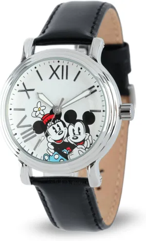 for Women, Elegant Mickey and Minnie Watches for Women, Classic Watch, White Dial, Black Leather Strap DISNEY Stylish Officially Licensed Mickey and Minnie Mouse drought incubator extreme Watch 